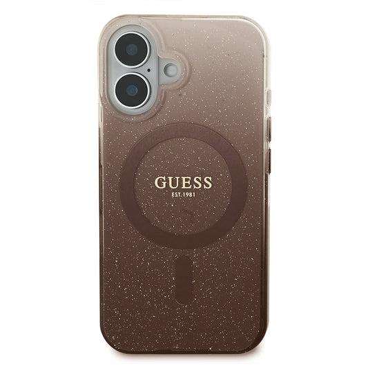 Husa MagSafe za Apple iPhone 16 Plus, Guess, IML Glitter Gradient, Braon