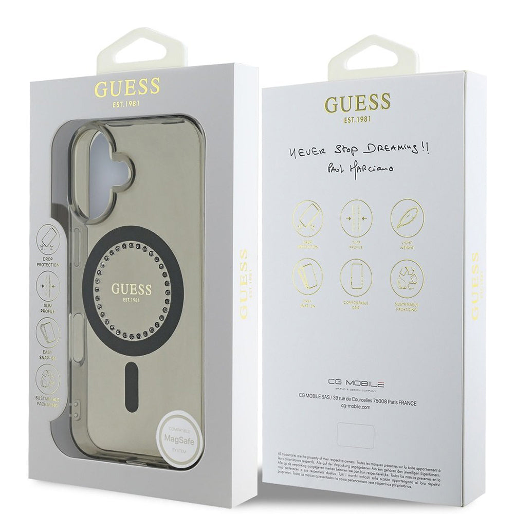 Futrola MagSafe za Apple iPhone 16 Plus, Guess, IML Rhinestone, Crna