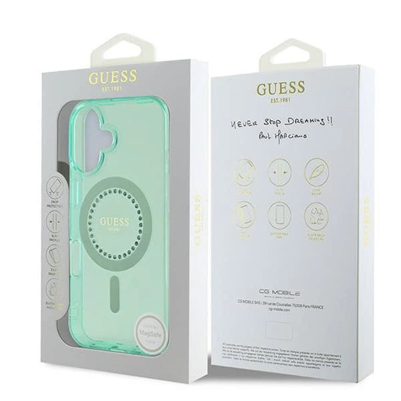 Futrola MagSafe za Apple iPhone 16 Plus, Guess, IML Rhinestone, Zelena
