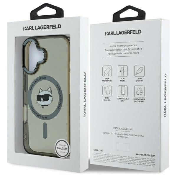 Husa MagSafe za Apple iPhone 16 Plus, Karl Lagerfeld, IML Metal Choupette's Head, Crna
