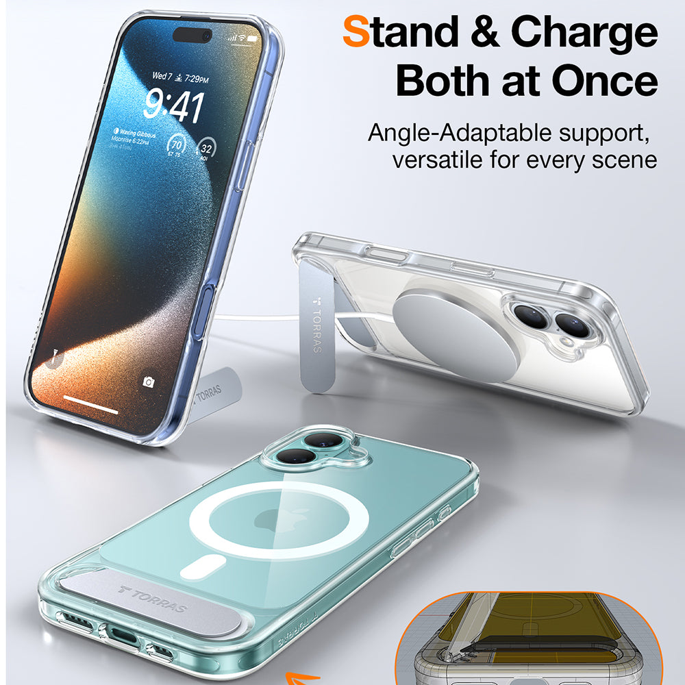 Husa MagSafe za Apple iPhone 16 Plus, Torras, Pstand, Transparentna