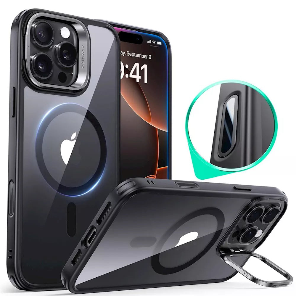 Futrola MagSafe za Apple iPhone 16 Pro, ESR, Classic Hybrid Kickstand Slide, Crna Transparentna