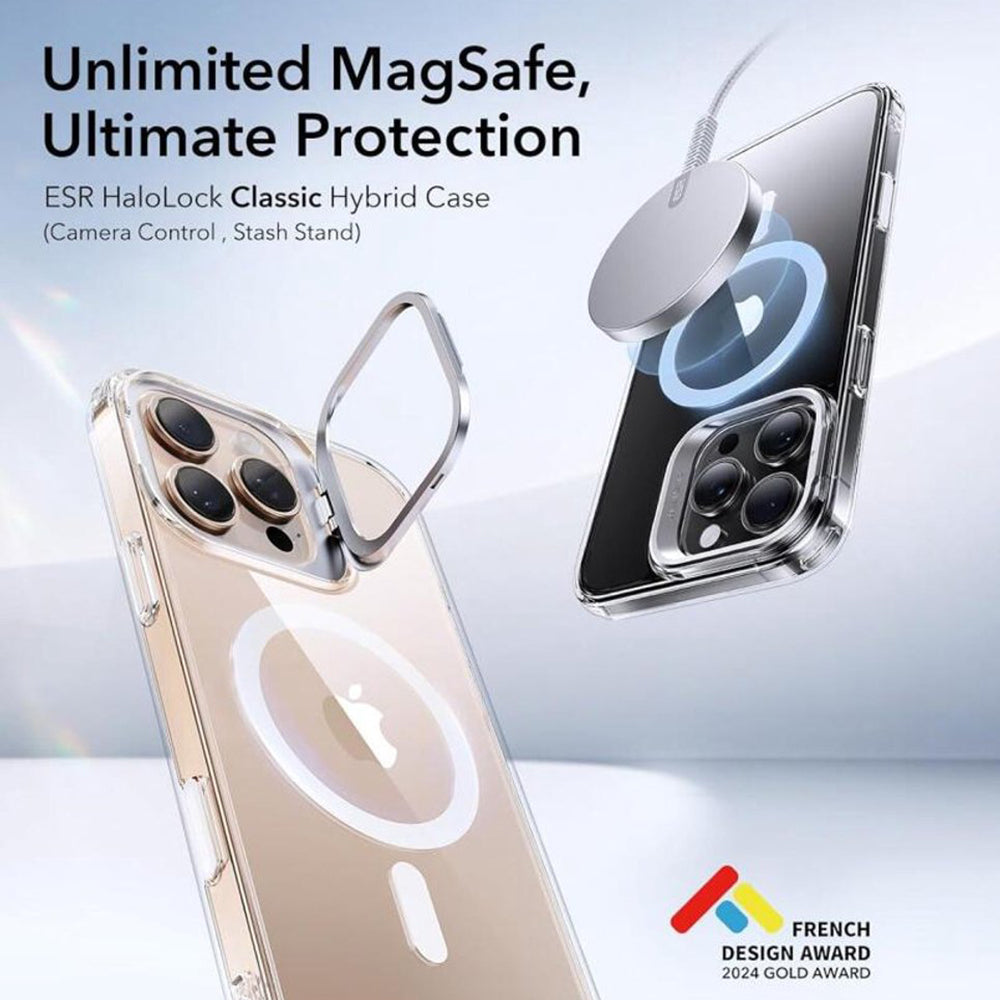 Futrola MagSafe za Apple iPhone 16 Pro, ESR, Classic Hybrid Kickstand Slide, Transparentna