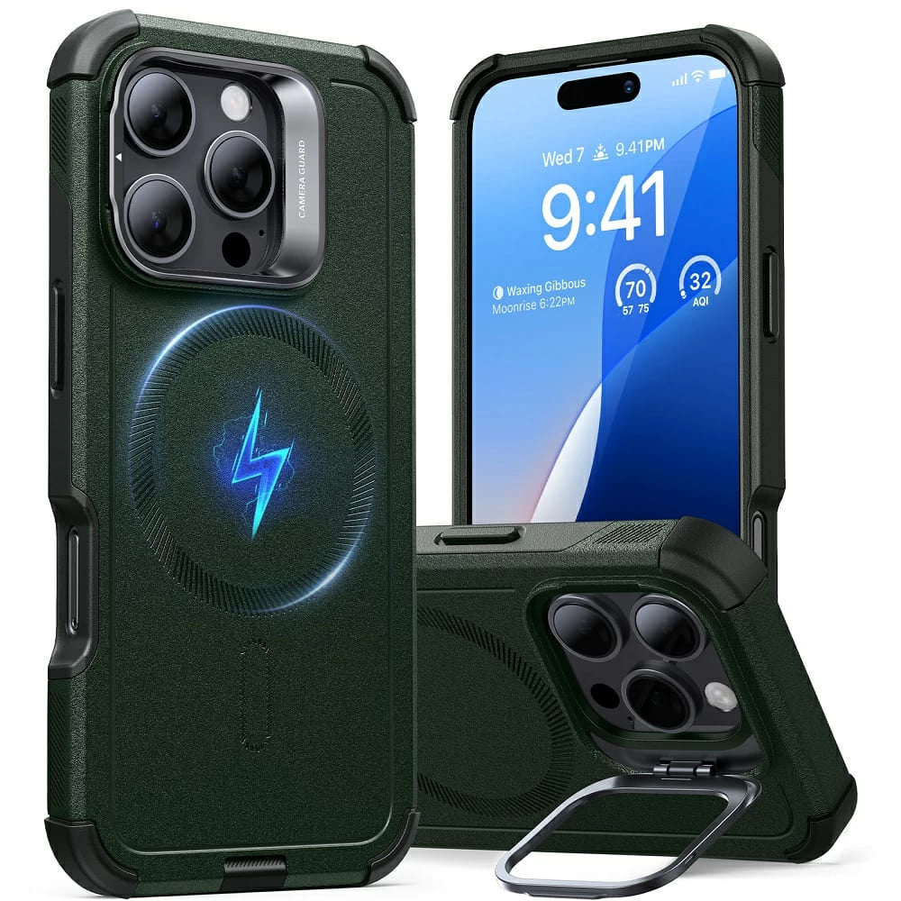 Futrola MagSafe za Apple iPhone 16 Pro, ESR, Cyber Armor Kickstand, Zelena
