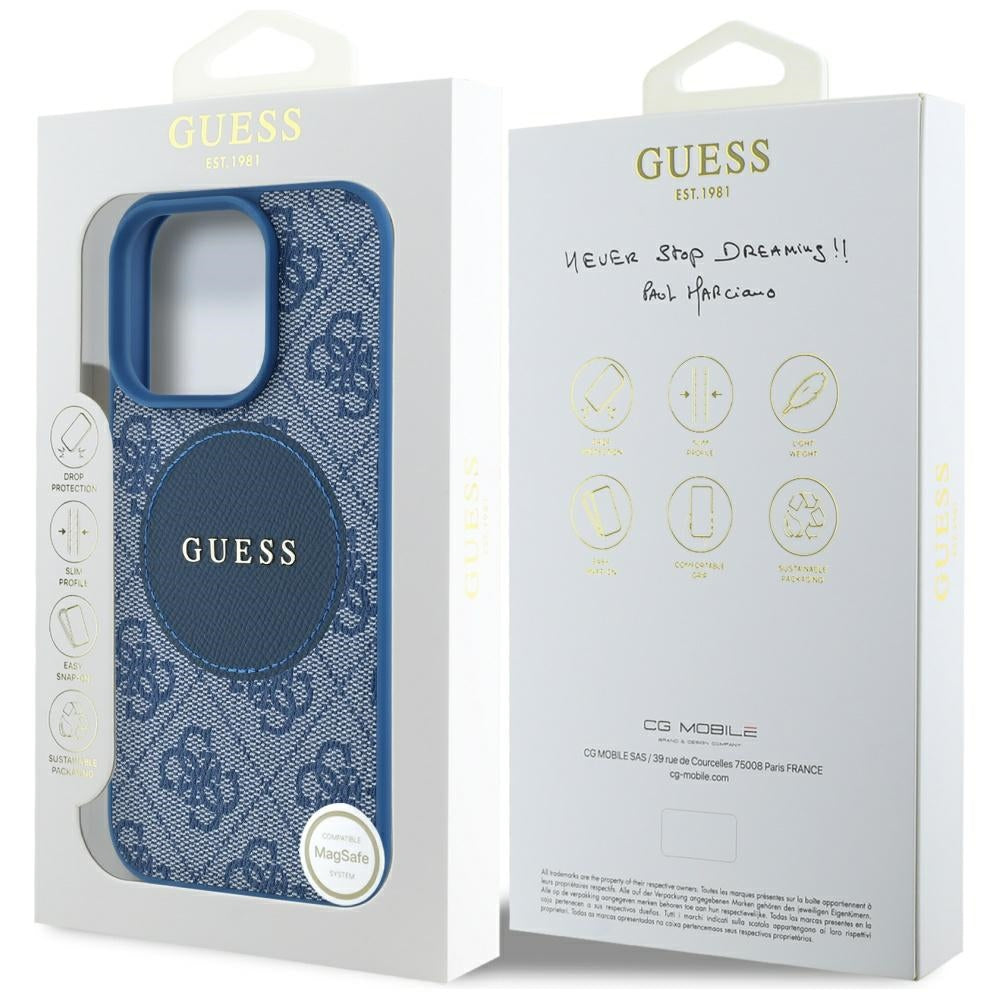 Futrola MagSafe za Apple iPhone 16 Pro, Guess, 4G Circle Classic Logo, Plava