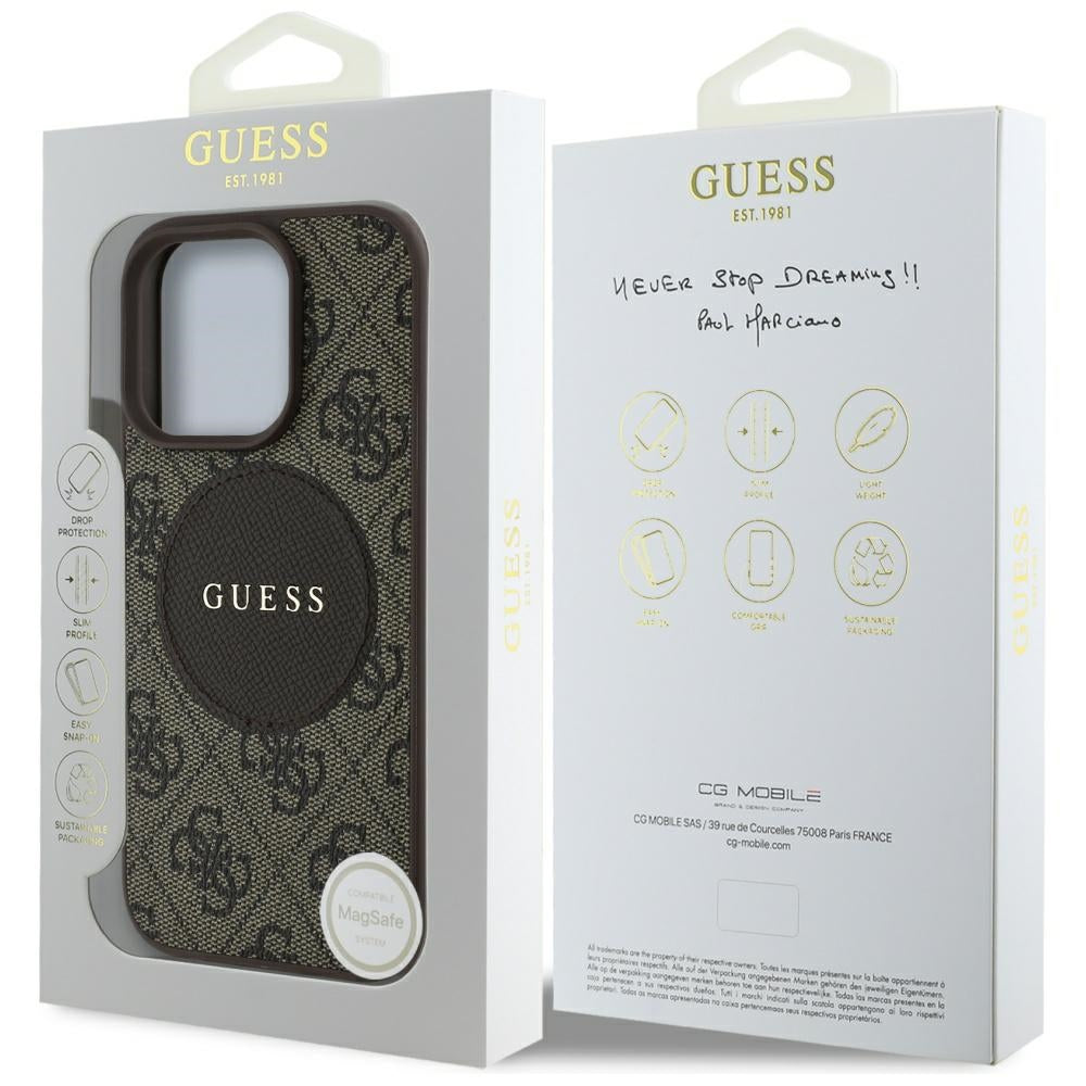 Futrola MagSafe za Apple iPhone 16 Pro, Guess, 4G Circle Classic Logo, Braon