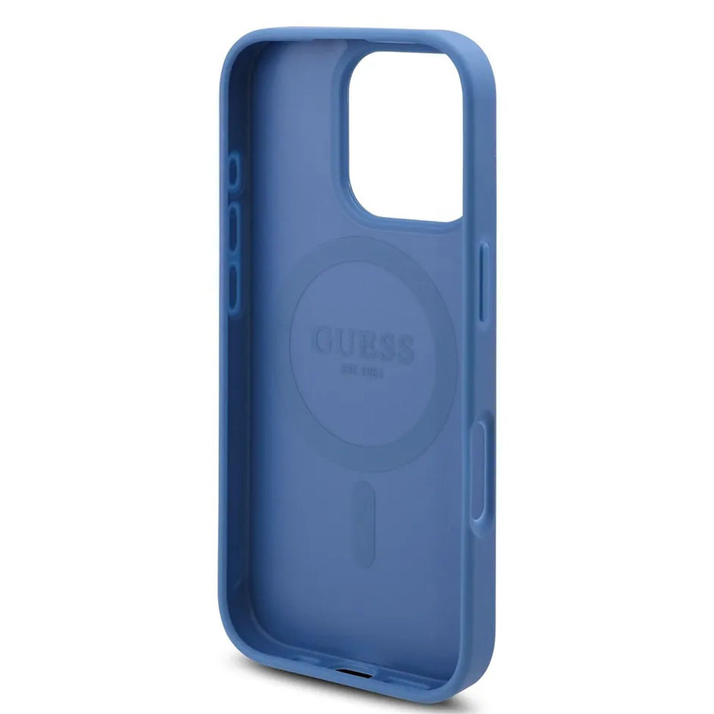 Husa MagSafe za Apple iPhone 16 Pro, Guess, 4G Flowers Print, Plava