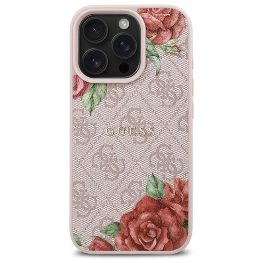 Futrola MagSafe za Apple iPhone 16 Pro, Guess, 4G Flowers Print, Roze