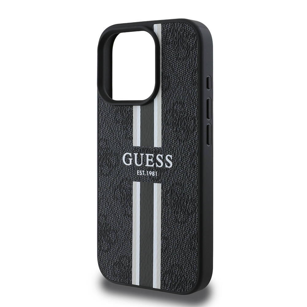 Husa MagSafe za Apple iPhone 16 Pro, Guess, 4G Printed Stripes, Crna