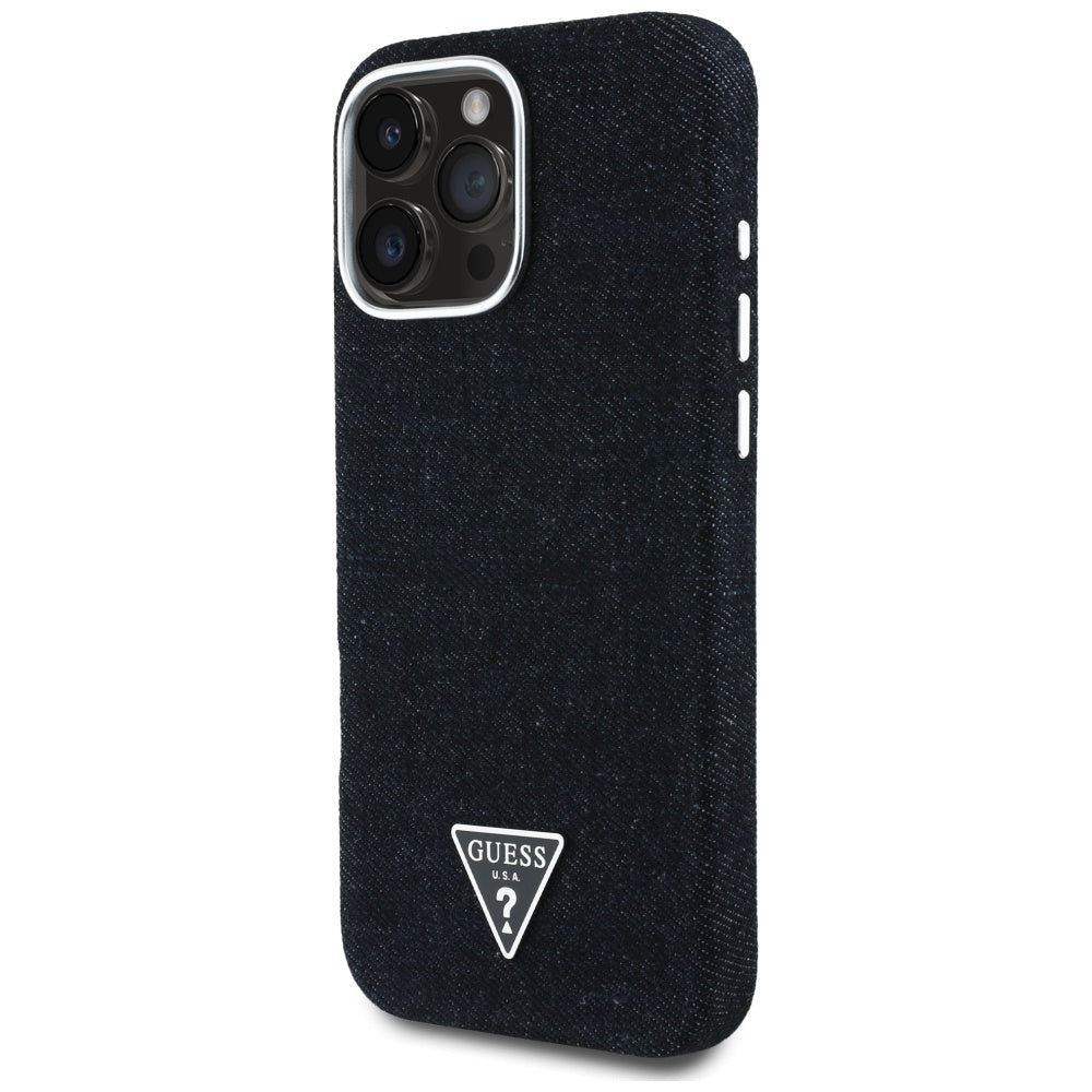 Futrola MagSafe za Apple iPhone 16 Pro, Guess, Denim Triangle Logo, Crna