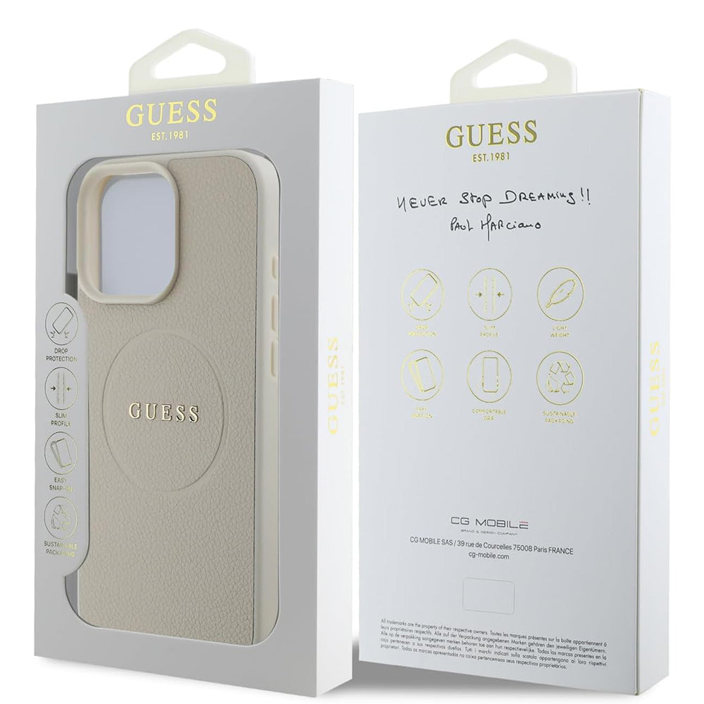 Futrola MagSafe za Apple iPhone 16 Pro, Guess, Grained Gold Ring, Bež
