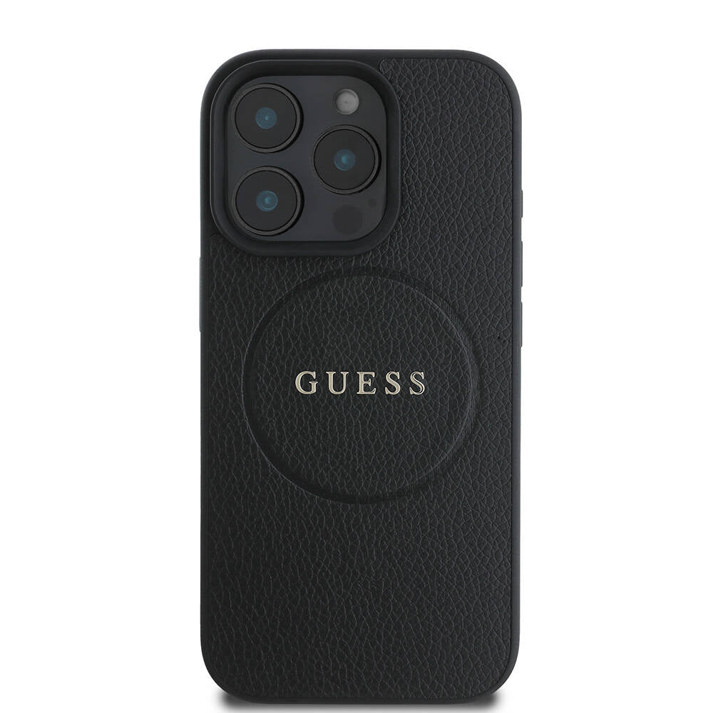 Futrola MagSafe za Apple iPhone 16 Pro, Guess, Grained Gold Ring, Crna