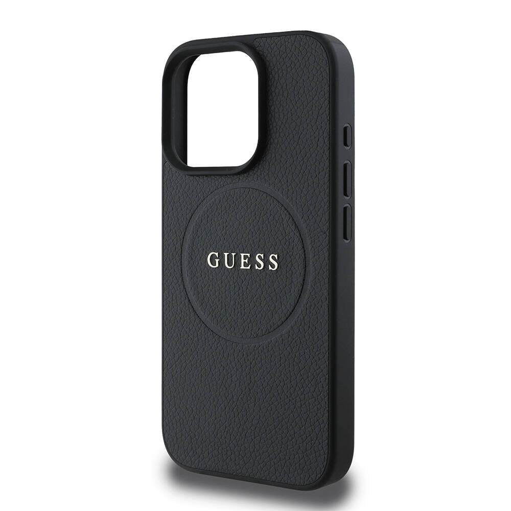 Futrola MagSafe za Apple iPhone 16 Pro, Guess, Grained Gold Ring, Crna