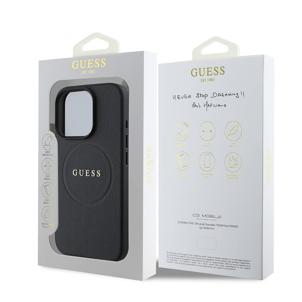 Futrola MagSafe za Apple iPhone 16 Pro, Guess, Grained Gold Ring, Crna