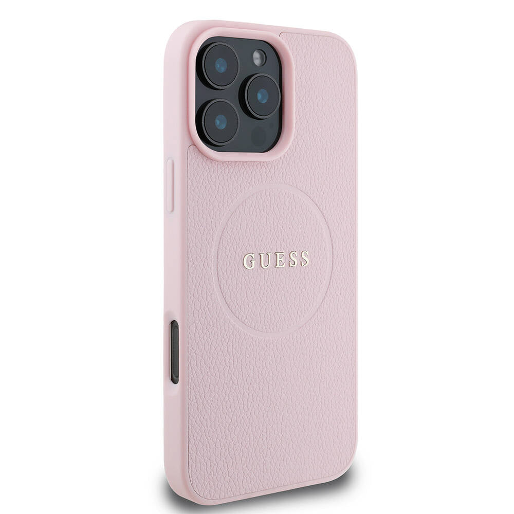 Futrola MagSafe za Apple iPhone 16 Pro, Guess, Grained Gold Ring, Roze
