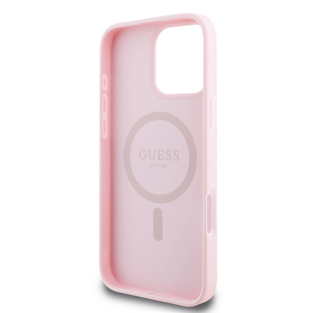 Futrola MagSafe za Apple iPhone 16 Pro, Guess, Grained Gold Ring, Roze