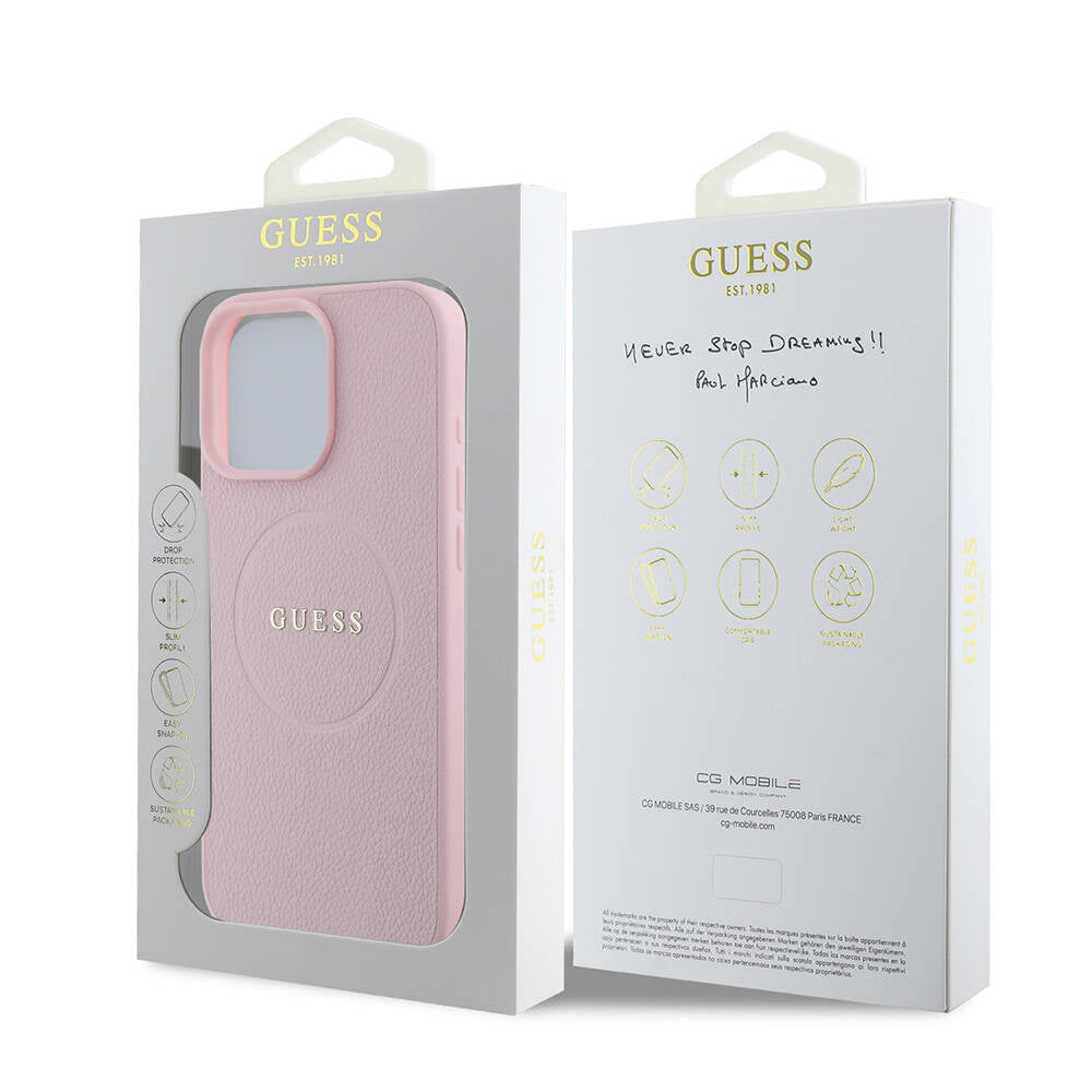 Futrola MagSafe za Apple iPhone 16 Pro, Guess, Grained Gold Ring, Roze