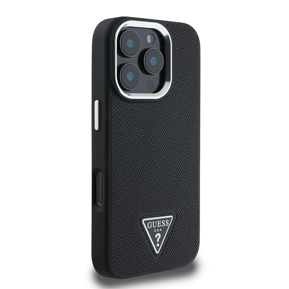 Futrola MagSafe za Apple iPhone 16 Pro, Guess, Grained Triangle Logo, Crna