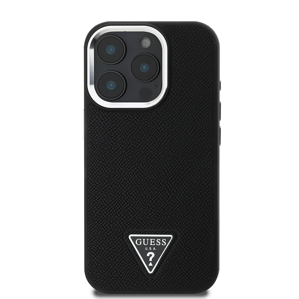 Futrola MagSafe za Apple iPhone 16 Pro, Guess, Grained Triangle Logo, Crna