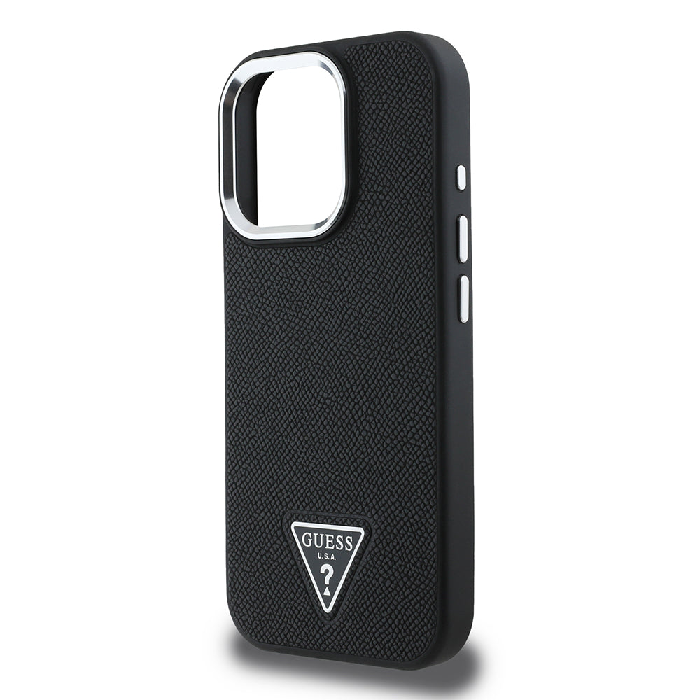 Futrola MagSafe za Apple iPhone 16 Pro, Guess, Grained Triangle Logo, Crna