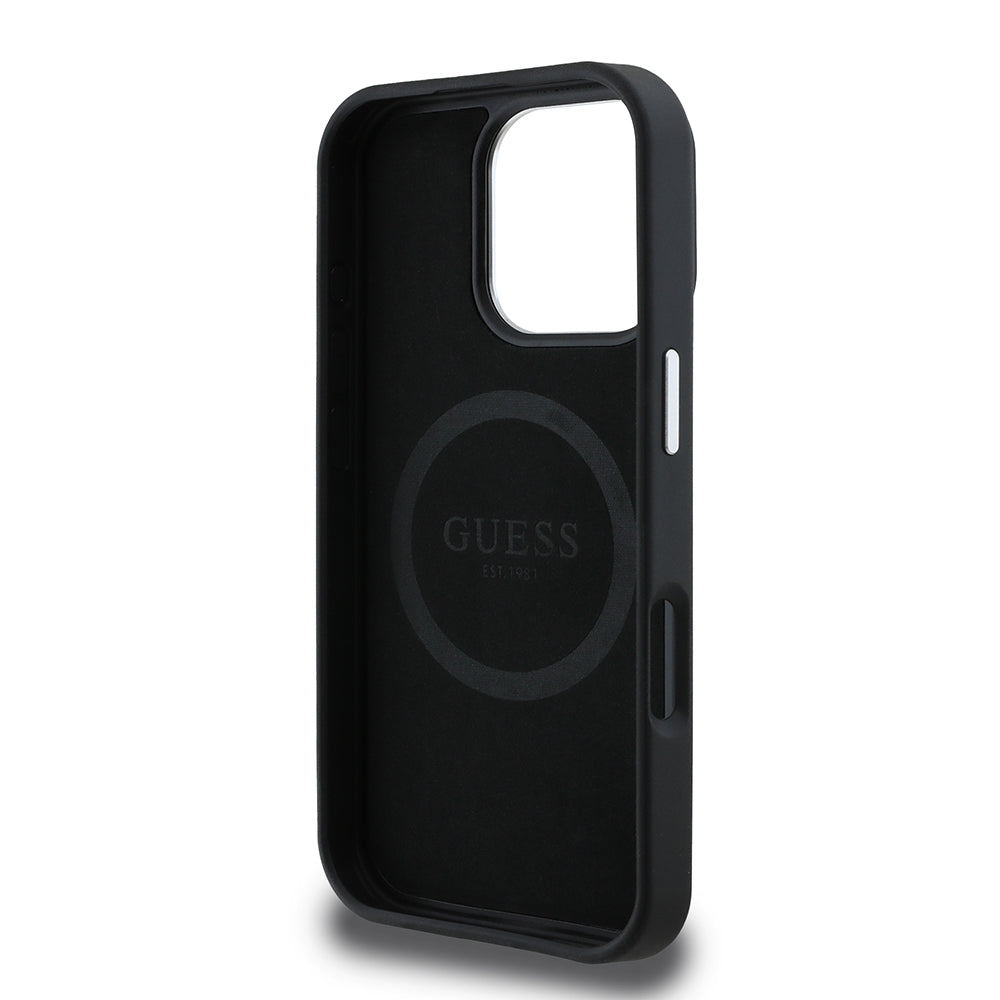 Futrola MagSafe za Apple iPhone 16 Pro, Guess, Grained Triangle Logo, Crna
