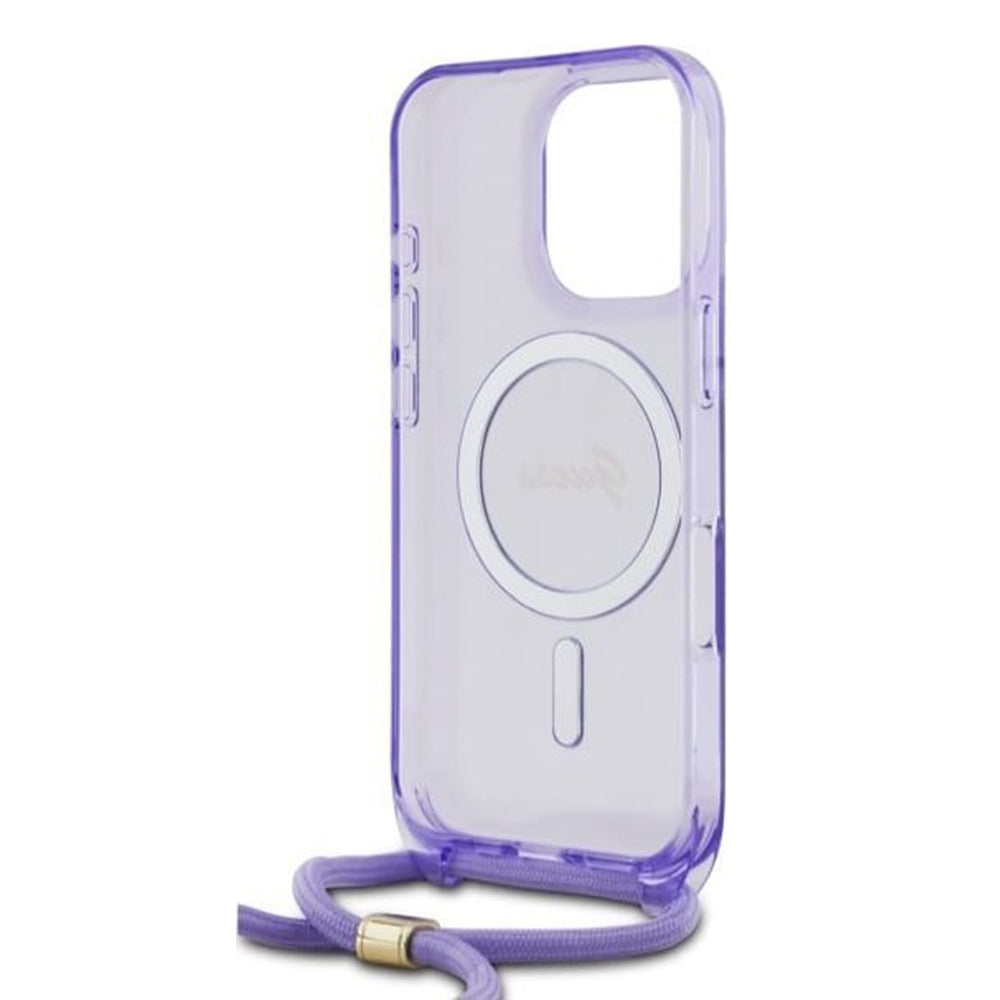 Husa MagSafe za Apple iPhone 16 Pro, Guess, IML Crossbody Cord Script, Ljubičasta