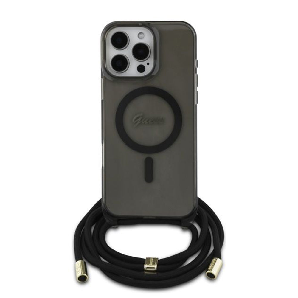 Futrola MagSafe za Apple iPhone 16 Pro, Guess, IML Crossbody Cord Script, Crna