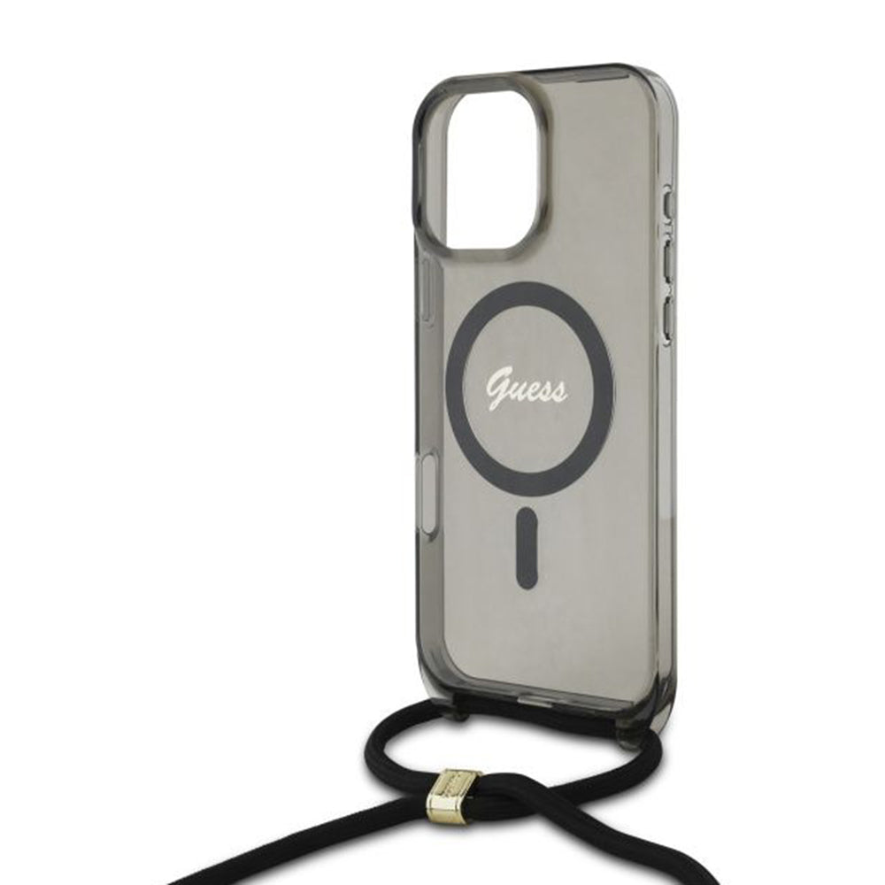 Futrola MagSafe za Apple iPhone 16 Pro, Guess, IML Crossbody Cord Script, Crna
