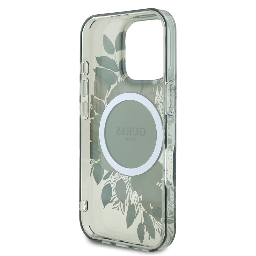 Husa MagSafe za Apple iPhone 16 Pro, Guess, IML Flower & Tonal Circle, Zelena