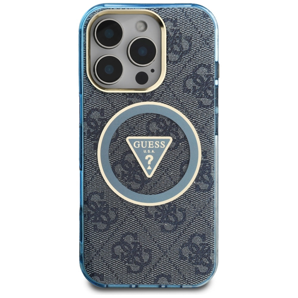 Husa MagSafe za Apple iPhone 16 Pro, Guess, IML Glitter 4G Circle Triangle, Plava