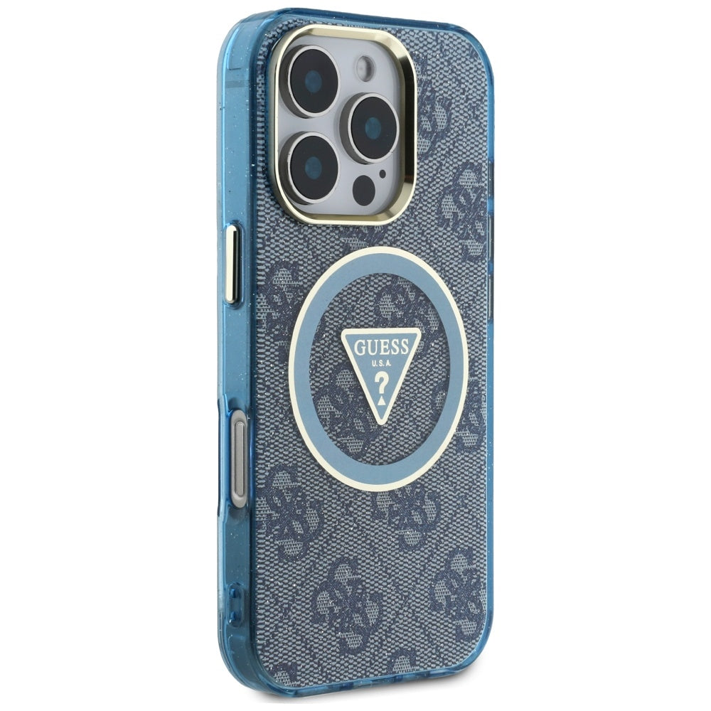Husa MagSafe za Apple iPhone 16 Pro, Guess, IML Glitter 4G Circle Triangle, Plava