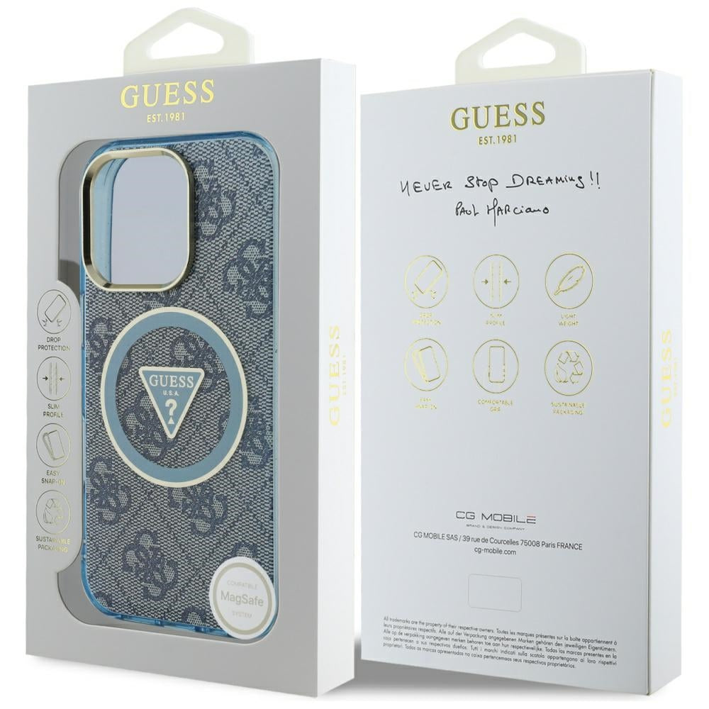 Husa MagSafe za Apple iPhone 16 Pro, Guess, IML Glitter 4G Circle Triangle, Plava