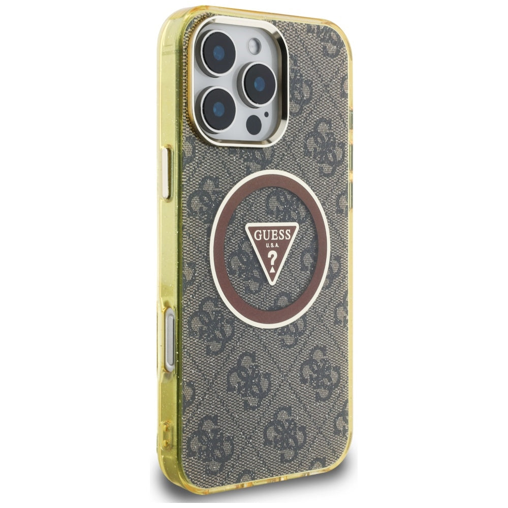 Futrola MagSafe za Apple iPhone 16 Pro, Guess, IML Glitter 4G Circle Triangle, Braon