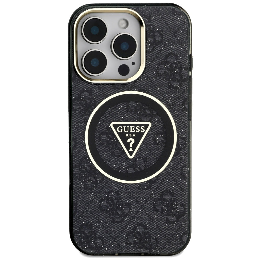 Futrola MagSafe za Apple iPhone 16 Pro, Guess, IML Glitter 4G Circle Triangle, Crna