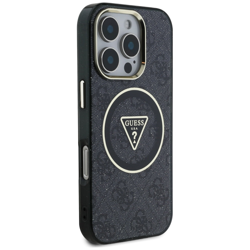 Futrola MagSafe za Apple iPhone 16 Pro, Guess, IML Glitter 4G Circle Triangle, Crna