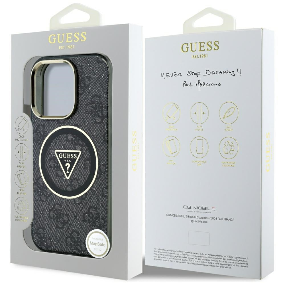 Futrola MagSafe za Apple iPhone 16 Pro, Guess, IML Glitter 4G Circle Triangle, Crna