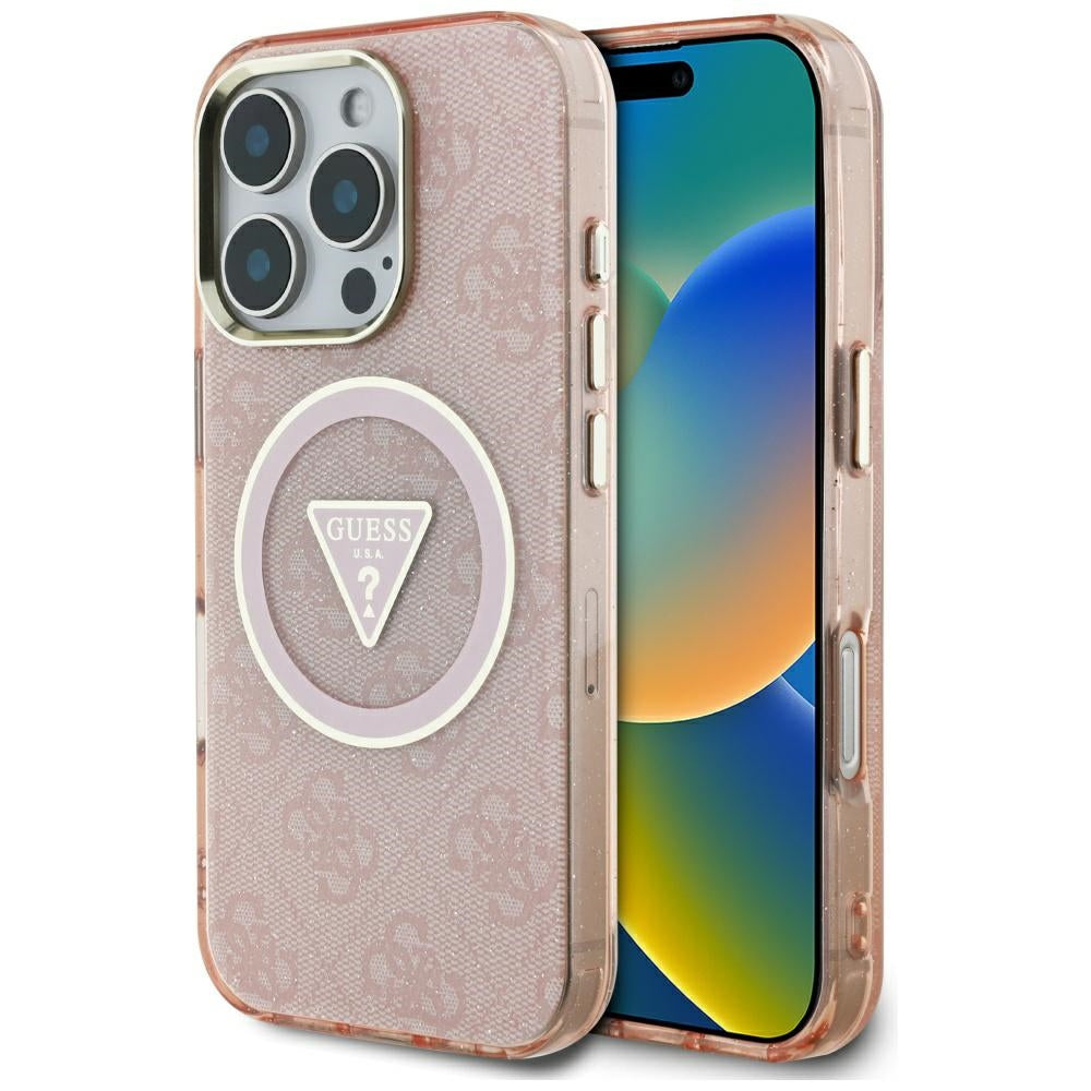 Futrola MagSafe za Apple iPhone 16 Pro, Guess, IML Glitter 4G Circle Triangle, Roze