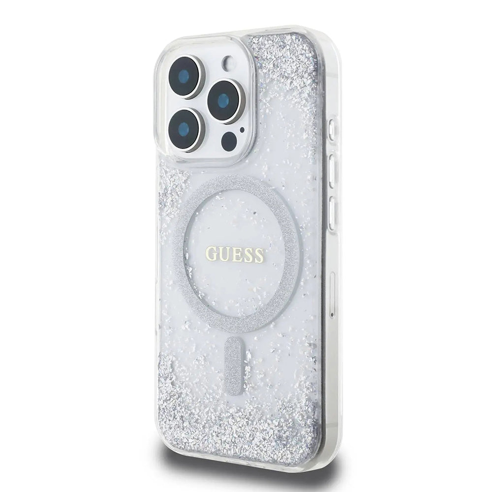 Futrola MagSafe za Apple iPhone 16 Pro, Guess, IML Glitter Gradient, Srebrna