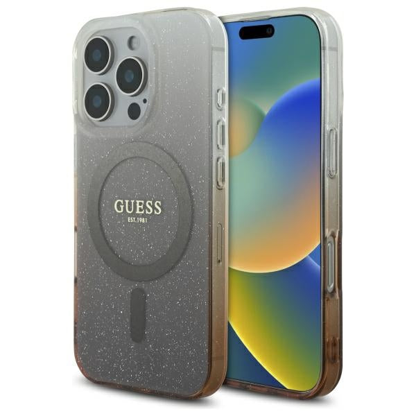 Futrola MagSafe za Apple iPhone 16 Pro, Guess, IML Glitter Gradient, Braon