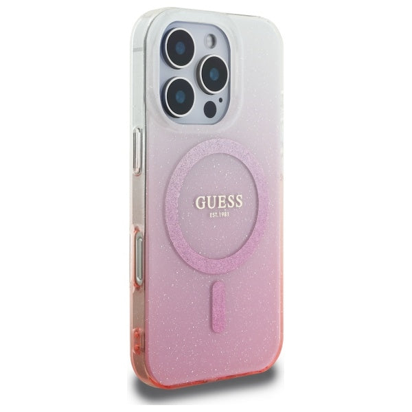 Futrola MagSafe za Apple iPhone 16 Pro, Guess, IML Glitter Gradient, Roze