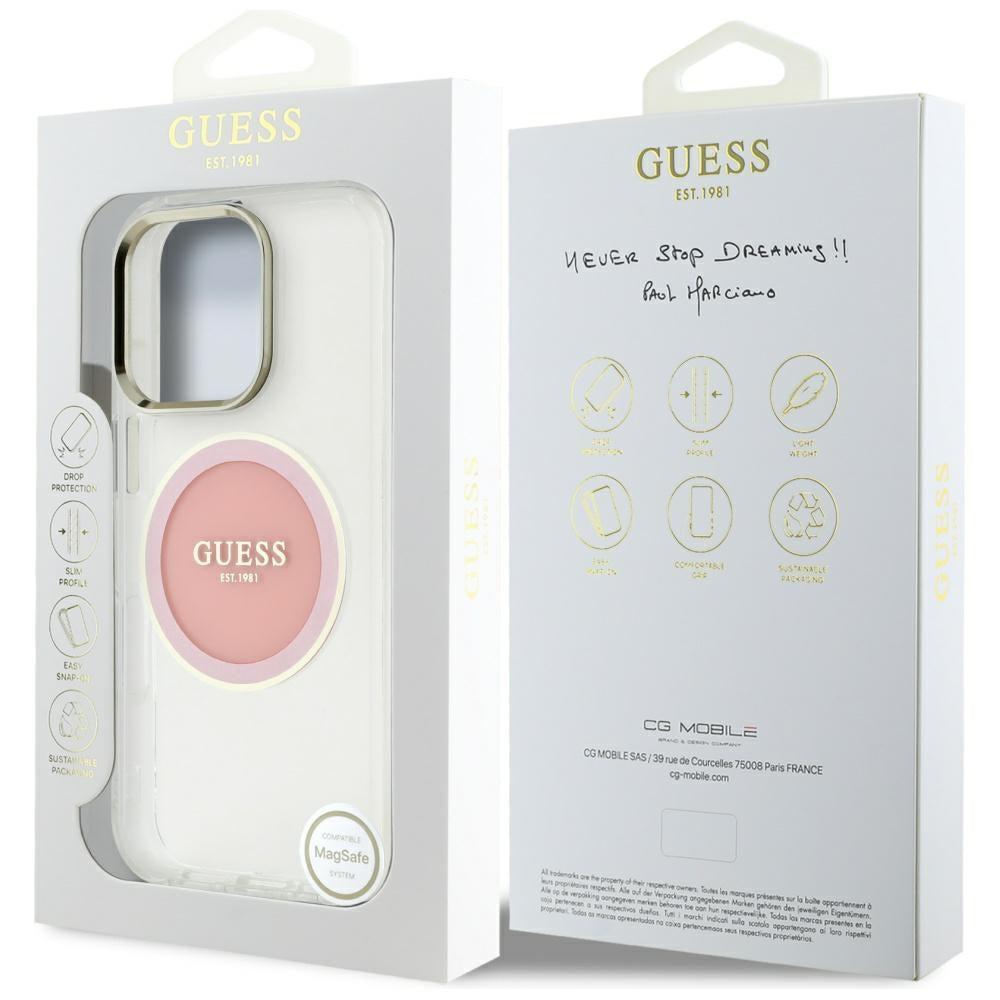 Futrola MagSafe za Apple iPhone 16 Pro, Guess, IML Metal Colored Circle, Roze