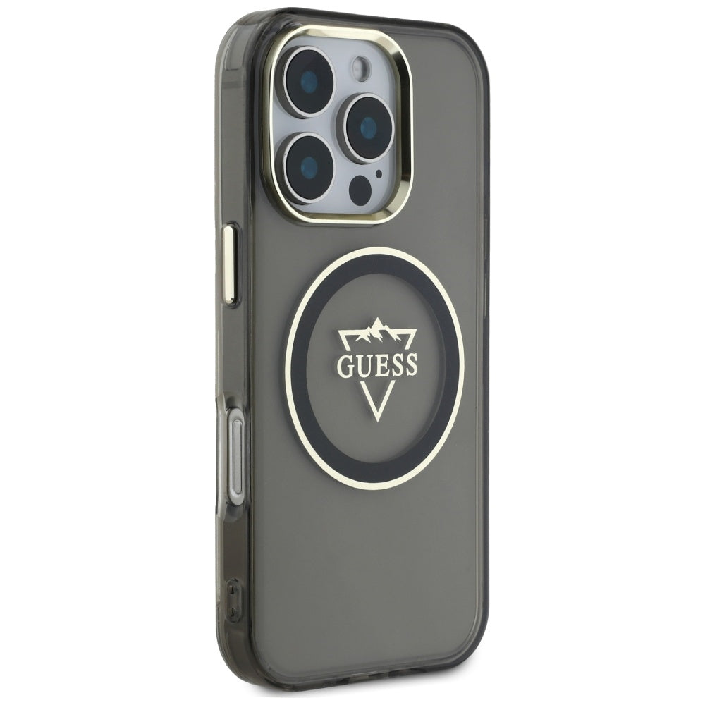 Futrola MagSafe za Apple iPhone 16 Pro, Guess, IML Metal Mountain Logo, Crna