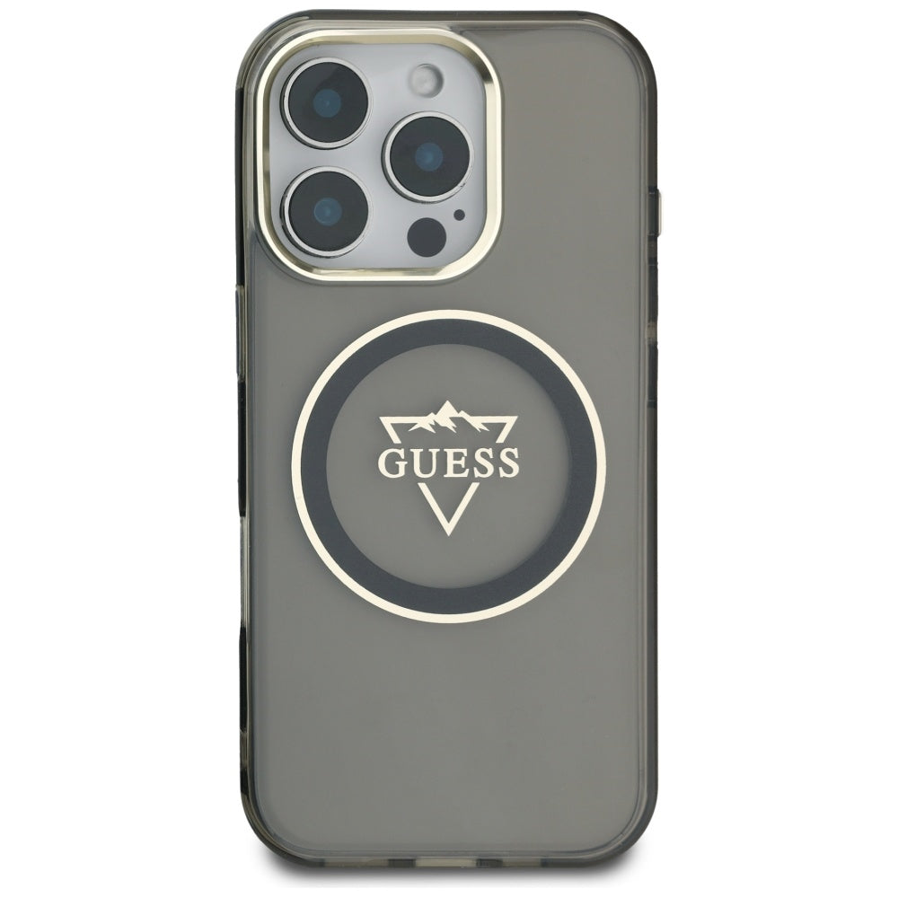 Futrola MagSafe za Apple iPhone 16 Pro, Guess, IML Metal Mountain Logo, Crna