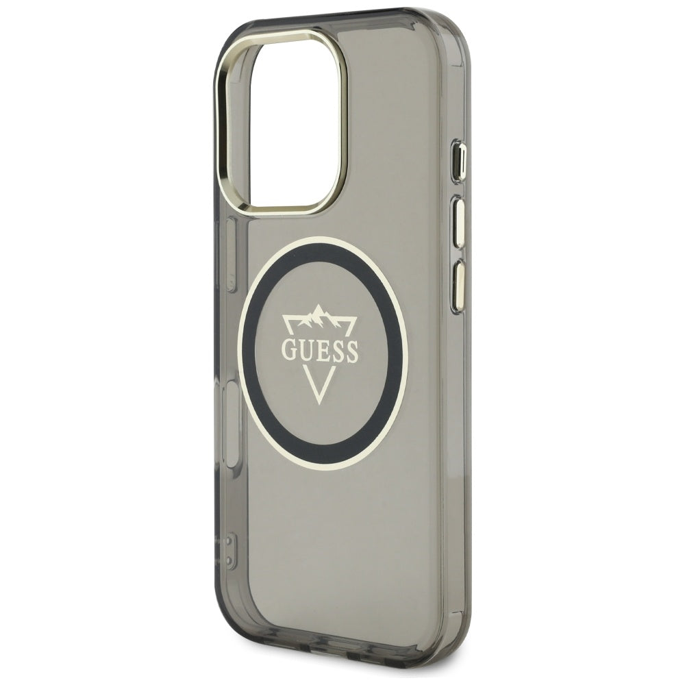 Futrola MagSafe za Apple iPhone 16 Pro, Guess, IML Metal Mountain Logo, Crna