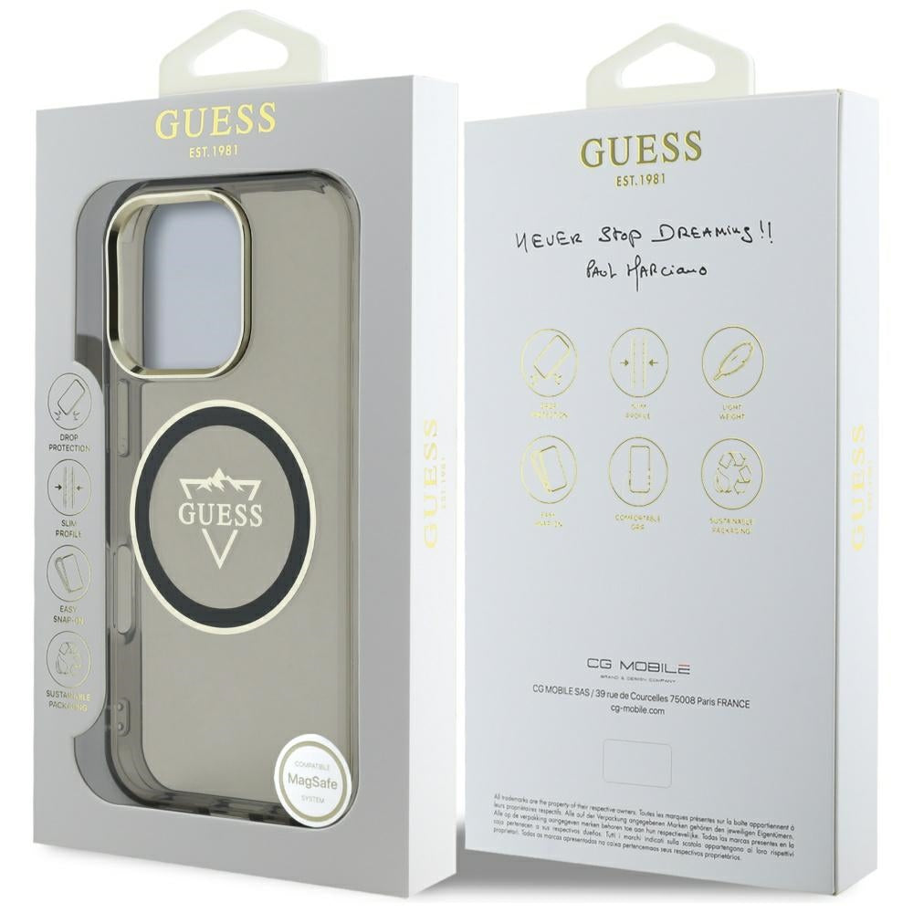 Futrola MagSafe za Apple iPhone 16 Pro, Guess, IML Metal Mountain Logo, Crna