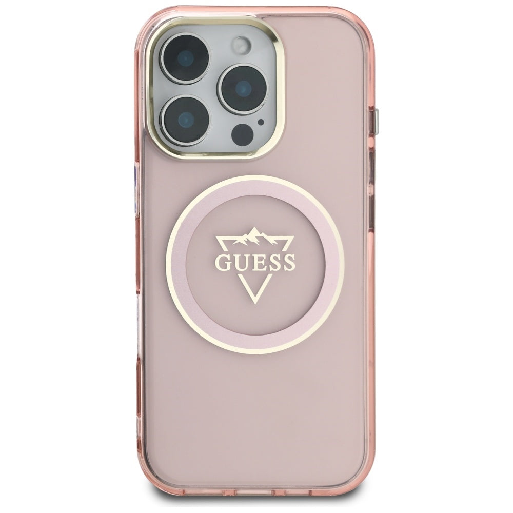 Futrola MagSafe za Apple iPhone 16 Pro, Guess, IML Metal Mountain Logo, Roze