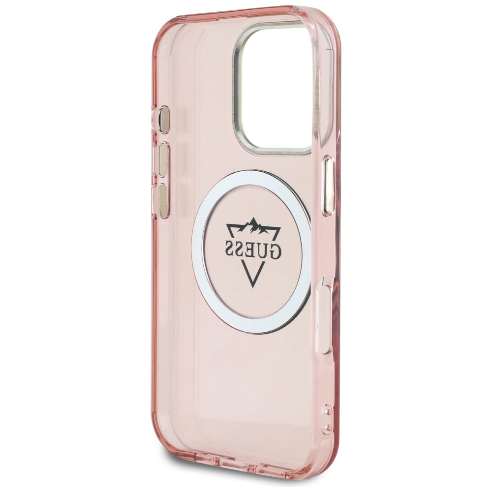 Futrola MagSafe za Apple iPhone 16 Pro, Guess, IML Metal Mountain Logo, Roze