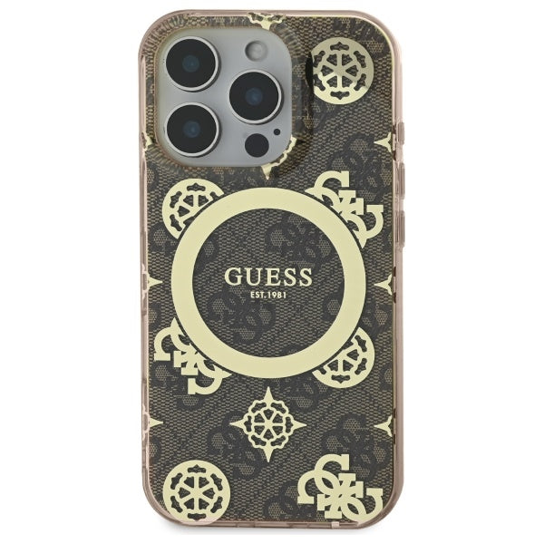 Husa MagSafe za Apple iPhone 16 Pro, Guess, IML Peony On 4G Background, Braon