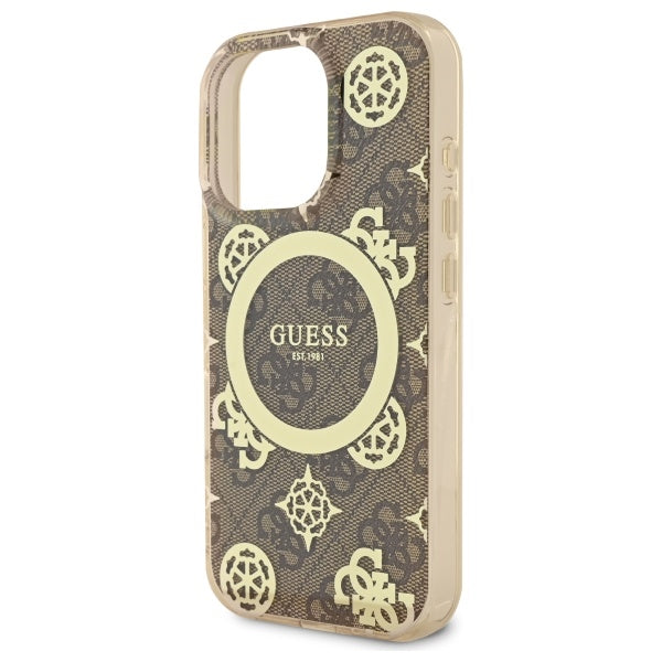 Husa MagSafe za Apple iPhone 16 Pro, Guess, IML Peony On 4G Background, Braon