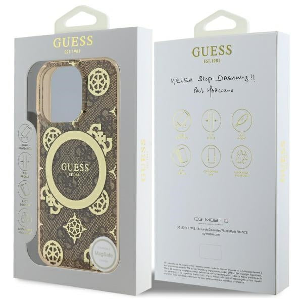Husa MagSafe za Apple iPhone 16 Pro, Guess, IML Peony On 4G Background, Braon